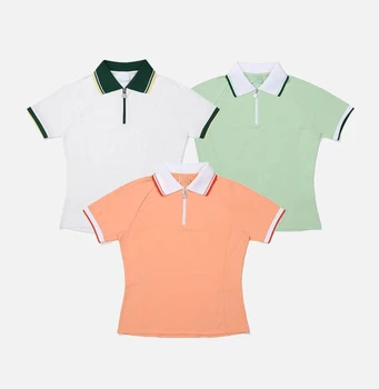 Облекло за голф, дамски горната част, спортна бързосъхнеща тениска с цип, лятна риза поло с къс ръкав, дамски дрехи за голф