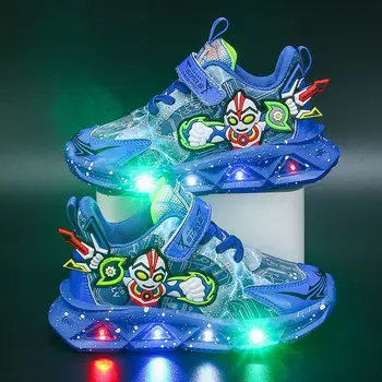 Маратонки за момчета с led подсветка, ежедневни детски обувки, спортни обувки за деца от японски аниме-герои от анимационни филми, светещите маратонки за ходене