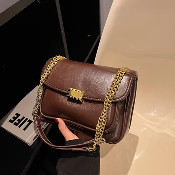 Кафява реколта текстура, дамска чанта, елегантен модерен дамски чанта с веригата, зимна чанта за отдих, обтегач, чанти с пискюли, чанти през рамо