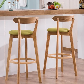 Модерен и луксозен бар стол за заведение дизайнерски Дървени бар столове за грим Кадифе шезлонг за рецепцията на Мебели за кафене LK50BY