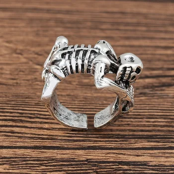 Реколта пръстени с костите на черепа за мъже и жени, регулируеми отвори пръстени с животни в стил пънк-паяк, готически бижута в стил хип-хоп, подаръци за парти на Хелоуин