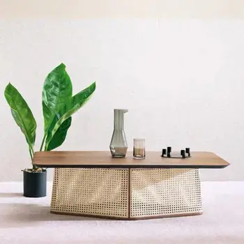 Чай маса от скандинавски лозя, сплетен от масивно дърво, креативен дизайн, приставной маса, прост ъглова масичка, масичка за чай у дома, ниска масичка