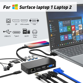 HUWEI USB 3.0 ХЪБ за лаптоп Microsoft Surface 2 1 HDMI 4K DP VGA Аудио Адаптер Gigabit Ethernet RJ-45 SD/TF докинг станция базова Докинг станция за PC