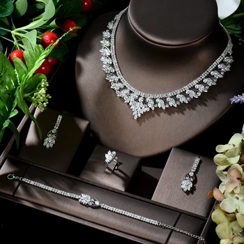 HIBRIDE Супер пенливи годежен пръстен с кубическим цирконием, колие и обици, модерен женски бижута подарък ансамбъл bijoux N-808