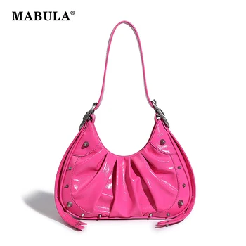MABULA Розова дамски малка чанта през рамо в стил пънк, кожена чанта през рамо с рюшами, чантата за мобилен телефон, класически рок дама, чанта-тоут