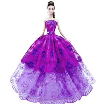 1/6 Елегантна лилава дантелено сватбена рокля с цветя модел за куклата Барби, принцеса рокля с открити рамене, 30 см, аксесоари за кукли, детски играчки 