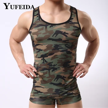 YUFEIDA Singlet Мъжки комплект дамско бельо без ръкави, камуфляжные тениски за фитнес, културизъм, потници, шорти-боксерки, мъжки комплект дрехи