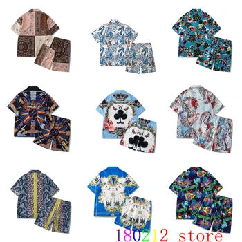 Комплект шорти и ризи КАЗАБЛАНКА Seaside Beach Serions с цветно принтом, мъжки и женски версии на потници, празничен костюм джобове в хавайски стил