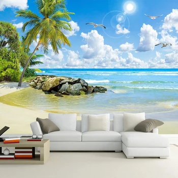Фотообои по поръчка за стени спални 3D морски пейзаж плаж стенописи Хол Разтегателен ТЕЛЕВИЗИЯ Фон Начало декор Голяма 3D стенопис