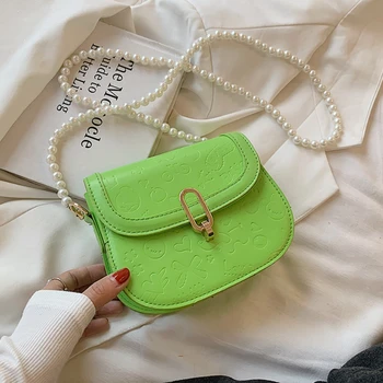 Дамски Малки Чанти Лятото на 2022, Нова Мода Популярната Чанта-Месинджър, Седельная Чанта на Верига с Перли