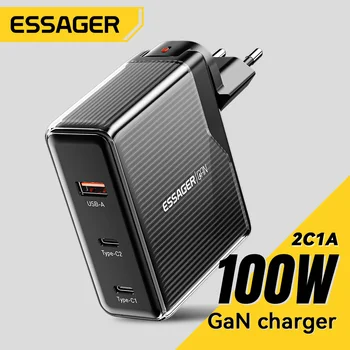 Essager GaN 100 W USB Зарядно Устройство Type C Бързо Зареждане 3 в 1 За Бързо Зареждане на iPhone14 13 12 MacBook Samsung