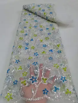 Висококачествен африкански дантела с ръчно изработени beaded Fabirc 2023, вышитое пайети, Нигрейское дантелено бельо на Жената сватбена рокля, 5 ярда