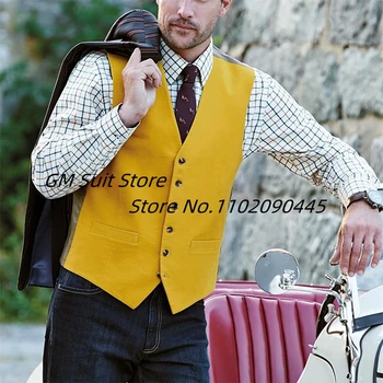 Мъжки костюм с V-образно деколте, жилетка, ежедневното приталенное рокля, сако без ръкави с 6 копчета, дрехи на младоженеца, жилетка