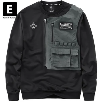 Черна тактическа hoody Techwear, мъжки hoody-карго, пролетно-есенен пуловер с дълъг ръкав, мъжки блузи, дизайн с подвижен джоб