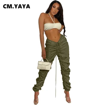 Дамски панталони CM.YAYA, обикновена ластични панталони-молив с завязками на талията, funky градинска дрехи, ежедневни панталони, есен 2021
