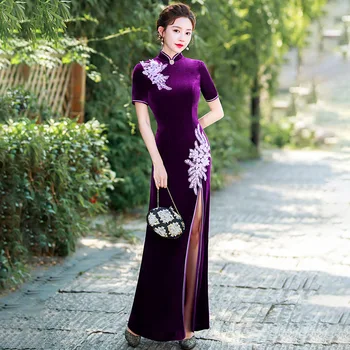Yourqipao Подобряване на вечерна рокля Чонсам за майката на булката, кадифе китайски рокли за гостите на сватбата, женски рокли на шаферките
