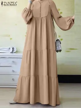 Модерен летен кафтан с волани, дълга рокля ZANZEA, елегантен женски мюсюлмански сарафан с дълъг ръкав, халат за баня, дамски ислямска облекло 2023