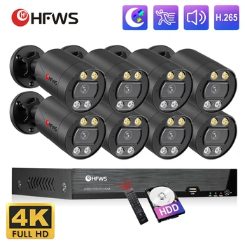 Система от камери за сигурност HFWVISION 4K POE 8MP 8CH Nvr комплект за запис на видео наблюдение на външна IP камера за сигурност предпазва комплект за видеонаблюдение