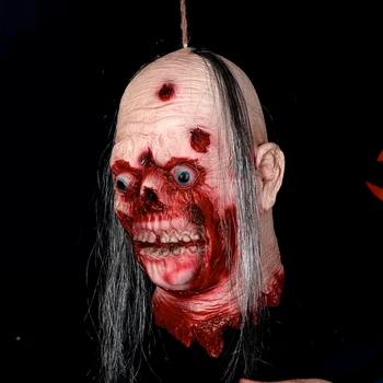 Кървава висулка във формата на главата на зомби, подпори за ужасите за Хелоуин, висящите декорации с отрязана глава, латексова главата на мъртво тяло, от духове къща декор за парти