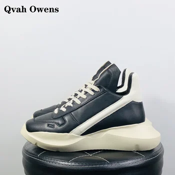 Qvah Owens/мъжки ежедневни обувки от естествена кожа, луксозни обувки, дамски улични есенните маратонки на равна подметка, черни маратонки дантела