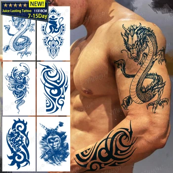 Временни татуировки за мъже, татуировки по раменете, черна голяма татуировка на дракон и стикер за боди-арт, татуировки за момчета, племенни дизайни, мъжки етикети