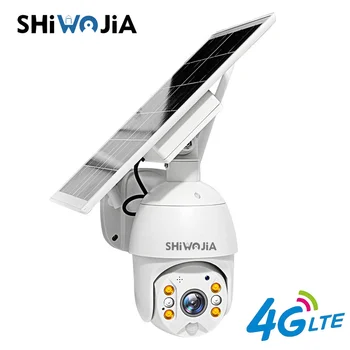 SHIWOJIA 4G SIM Версия на Слънчеви панели, PTZ Камера 2MP HD Монитор на защитата Открит Умна Къща Ранчо Гора Led Аларма 4x Цифрово Увеличение