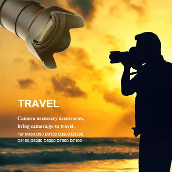 Сенник за обектив обектива на камерата HB-32 за професионална снимки и фотоапарат Nikon, козирка 18-140 мм, 18-135 мм, 18-105 мм, 18-70 мм