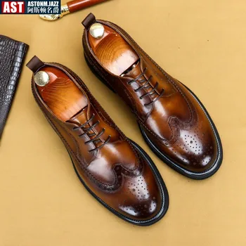 Италиански Мъжки Oxfords Ръчно изработени с Като от естествена Телешка кожа; Модел Обувки с Перфорации тип 