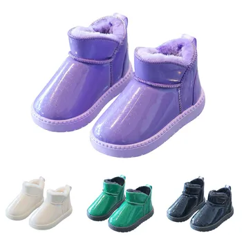 Зимни детски зимни обувки за момичета и момчета, модерни блестящи непромокаеми обувки, ежедневни утепленная плюшен обувки, ботильоны с кръгло бомбе, 4 цвята