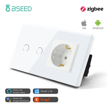 BSEED ZigBee Сензорни Ключове 1/2 / 3Gang Умен Ключа за лампата, Без да Неутрален проводник Google Алекса App Control Стенни Изход Стандарт на ЕС