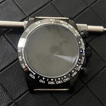 Цвят черен Корпус, подходящ за кварцов механизъм VK63, корпус от неръждаема стомана 39 мм, аксесоари за часовници, керамични bezel