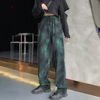 Есенни Широки Панталони в корейски стил с равен брой гласове-боя в Ретро стил за мъже и Жени, Разтеглив Свободни Ежедневни Панталони Harajuku с Висока Талия