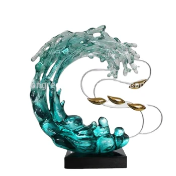 Продажба на едро на синята художествена декоративна водоподобная смола Абстрактна скулптура за дома, хотела, ресторанта