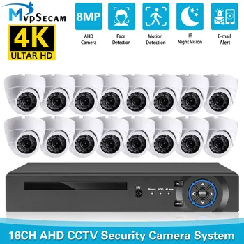 4K H. 265 16CH AHD DVR Система за видеонаблюдение IR-CUT Вътрешна Външна Водоустойчив 8-Мегапикселова Камера за Видеонаблюдение P2P Комплект за видеонаблюдение
