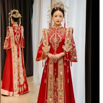 Chinese Traditional Wedding Dress Embroidery Handwork Banquet High-quaity Classic Рокли Китай Qipao за ориенталски костюм