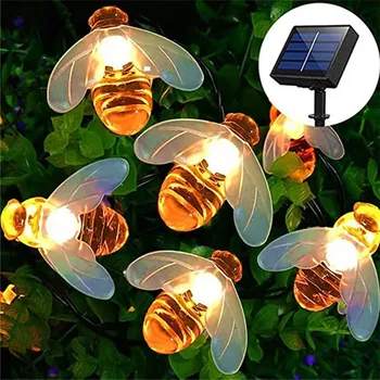 Слънчеви пчелни гирлянди, уличен страхотна лампа, коледна гирлянда, 8 режими, водоустойчива лампа за двор, декор за парти в градината