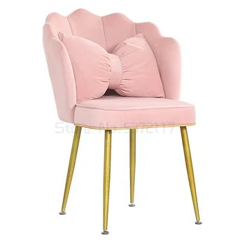 Стол за грим, бюро, луксозен стол за хранене, облегалка принцеса, преносим стол за маникюр, маса за нокти, столове за маникюрного салон, Сладка розова мебели