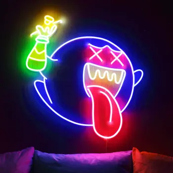 Аниме Рисунка Форма Boo Бира Неонова реклама На Поръчка за Кавайного Декор на Стаята Пиян В Любовта Бар Магазин Неоново Украса Светлина лека нощ