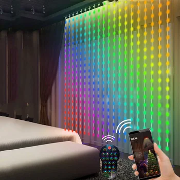 Направи си САМ Smart App Контролиран RGB завеса Светлина Dreamcolor Дъгата на фона на прозореца Страхотна струнен светлина Коледна icicle Light