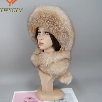 Дамска шапка от естествена лисьего кожа, шал, монголска шапка-бомбер, дамски топли зимни шапки-те от лисьего кожа, Руска зимна шапка от естествена кожа
