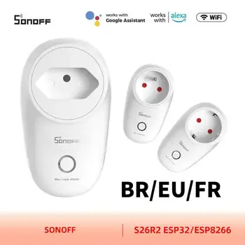 SONOFF S26-R2 WiFi Smart Plug ESP32/ESP8266 Контакт с таймер EU FR BR Изход Подкрепа Алекса Google, Yandex Alice Smartthings Ewelink