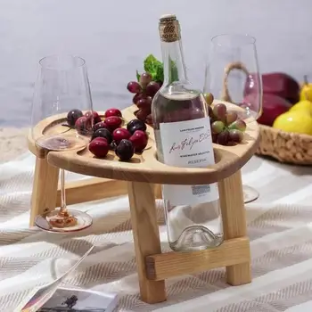 Дървена маса за пикник под формата на сърце, сгъваема маса, шкаф за вино, чаши за вино, за парти в градината, аксесоари за малък къмпинг