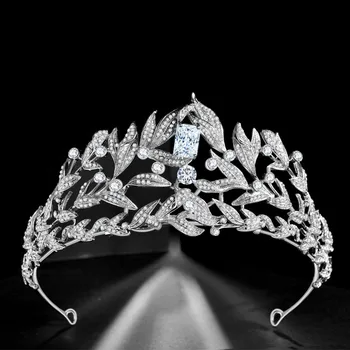 Floralbride Сплав Планински кристал, Кристални цирконии Сватбена Тиара Короната на Сватбени Аксесоари за коса Принцеса Дамски бижута