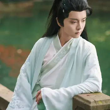 Yourqipao Лятна риза Hanfu с преминаването яка и ръкави до кръста, свеж, елегантен костюм в китайския традиционен стил Hanfu за мъже