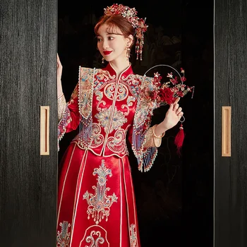 Традиционен костюм за младоженеца в китайски стил пайети, beading, четката, сватбена рокля, дрехи за препичане на церемонията
