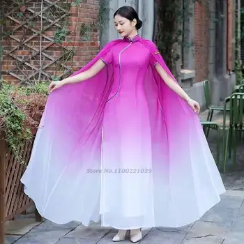 2023 китайското подобряване на рокля цвят gradient qipao рокли dresss традиционното източно вечерна рокля vestido винтажное рокля