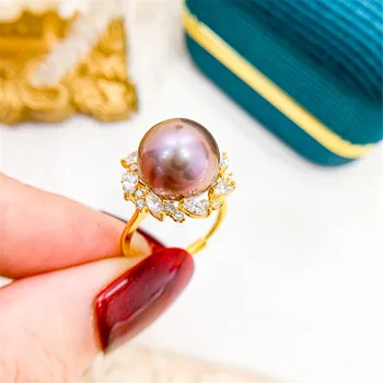 Аксесоари за перли със собствените си ръце Бижута от сребро S925 Великолепна перлена пръстен с регулируема засаждане мъниста 11-13 мм