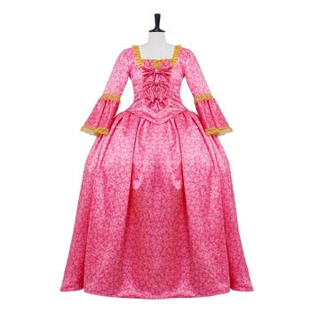 Средновековна Викторианска кралско бална рокля, винтажное в прекрасна розова рокля в стил рококо с цветен модел, дамски дрехи, за селското стопанство и театър