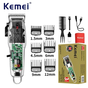 Машина за подстригване на коса Kemei, прозрачен тример за коса, професионална машина за рязане на коса, фризьорски салон, пише регулируема дължина за мъже KM-NG108