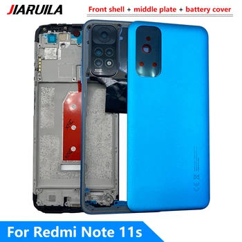 Нов корпус на задния капак на отделението за батерията за Redmi Note 11S на предната рамка, държач за средната рамка, резервни части